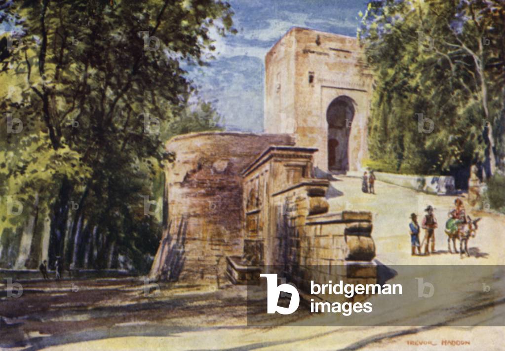 The Alhambra, Gate of Justice and the Emperor's Fountain (colour litho)