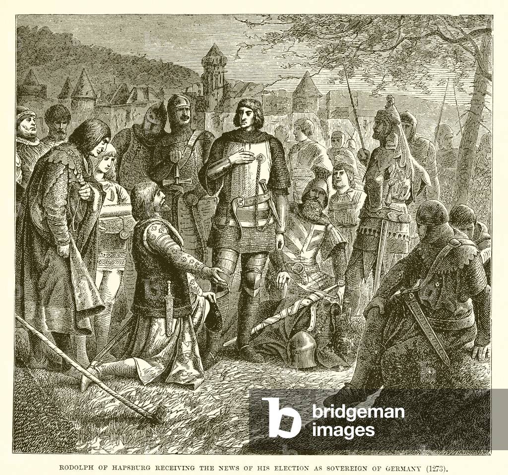 Rodolph of Hapsburg receiving the news of his election as sovereign of Germany (1273) (engraving)