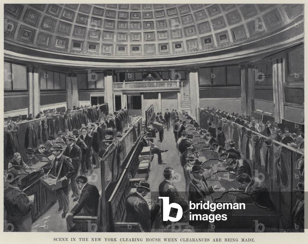 Scene in the New York Clearing House when Clearances are being made (litho)
