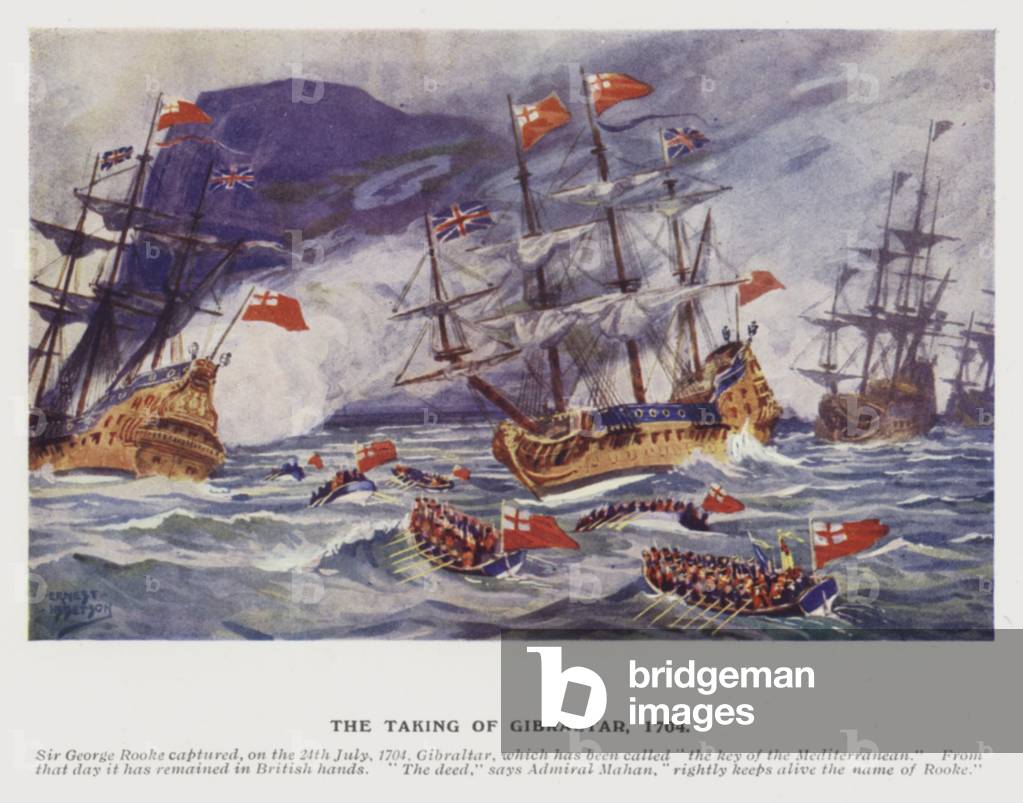 The taking of Gibraltar, 1704 (colour litho)