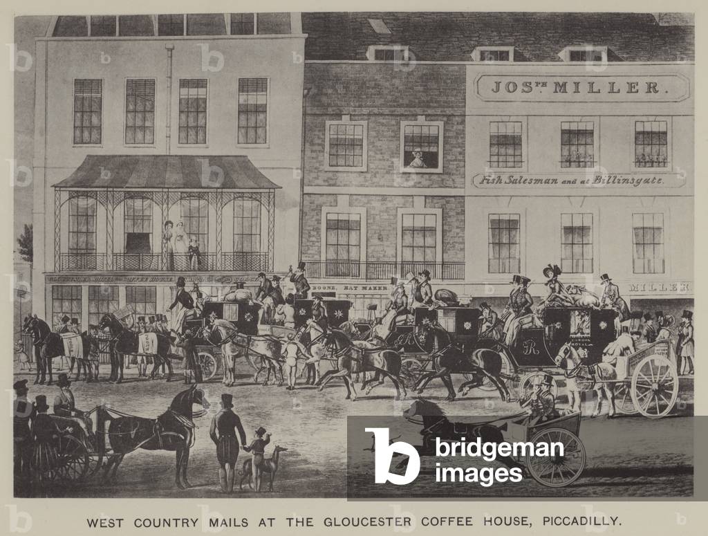 West Country Mails at the Gloucester Coffee House, Piccadilly (engraving)