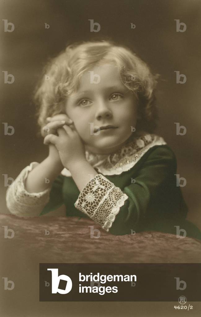 Young girl in green dress (coloured photo)