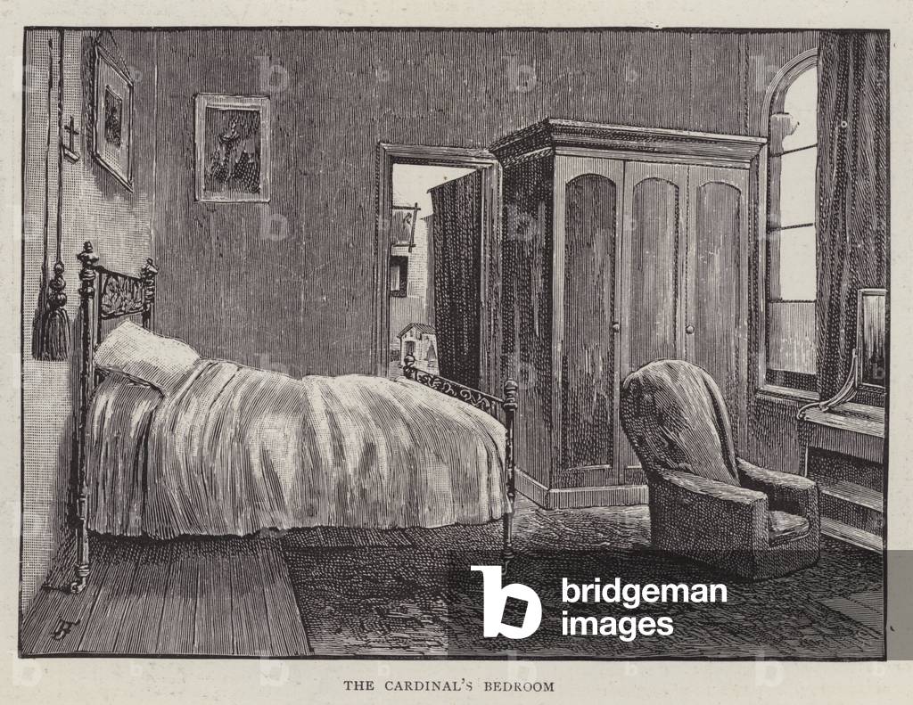 Bedroom of Henry Edward Manning, English Catholic cardinal and Archbishop of Westminster (litho)