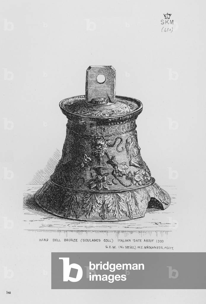 Victoria And Albert Museum: Hand Bell, bronze, Soulages Coll, Italian, date about 1500 (engraving)