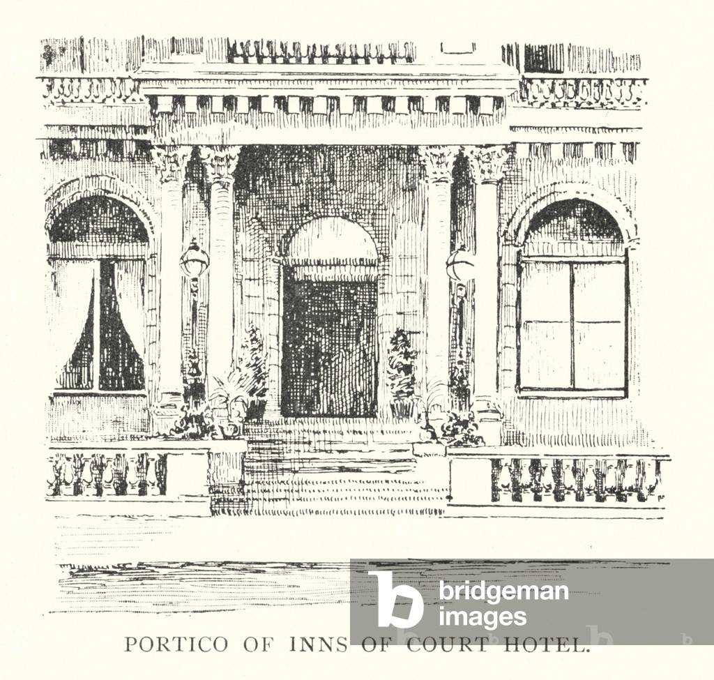 Portico of Inns of Court Hotel (litho)