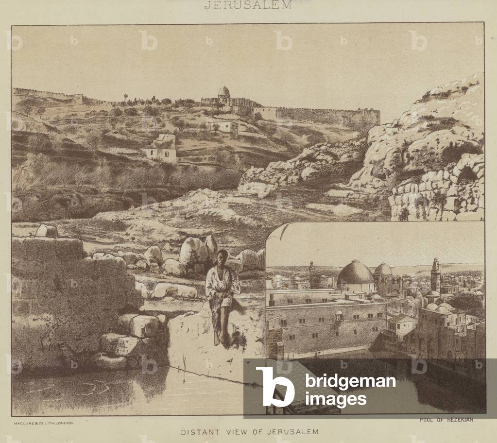 Jerusalem, Distant View of Jerusalem, Pool of Hezekiah (litho)