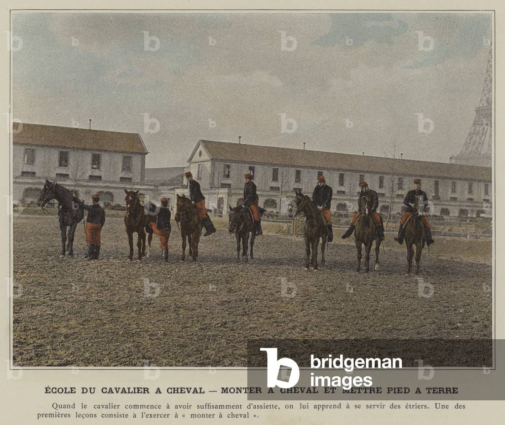 Ecole du Cavalier a Cheval, Monter a Cheval et Mettre Pied a Terre (coloured photo)