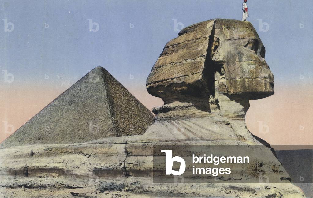 Cairo, Sphinx and Pyramid (coloured photo)