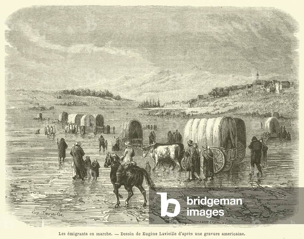 Les emigrants en marche (engraving)