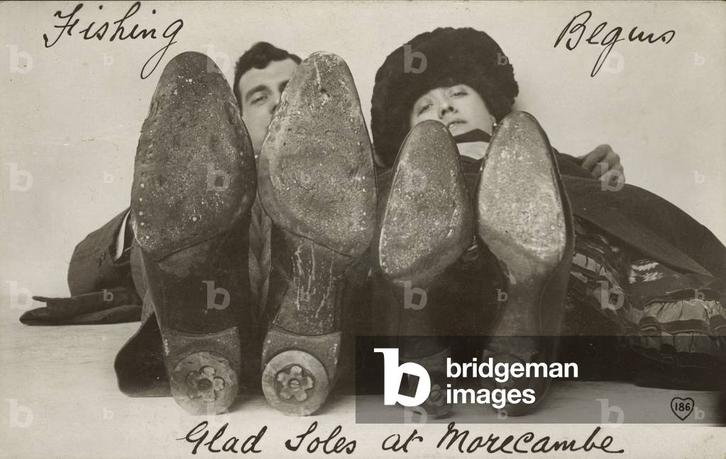 Glad soles at Morecambe (b/w photo)