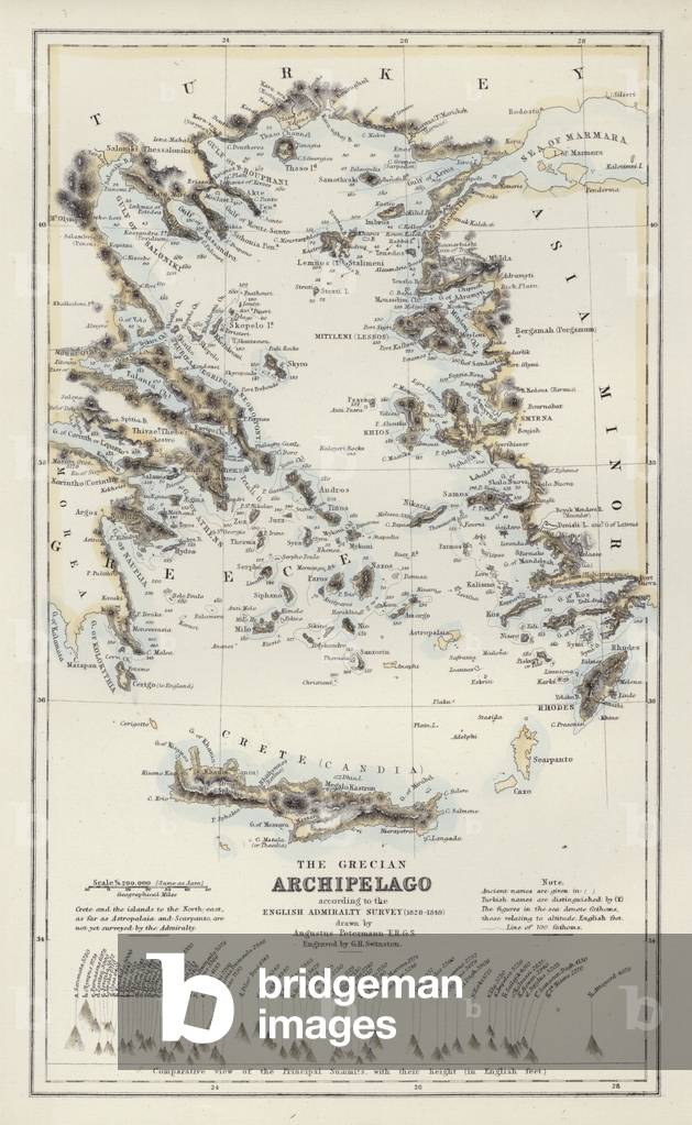 Map: The Grecian Archipelago, according to the English Admiralty Survey, 1828-1849, drawn by Augustus Petermann (colour litho)