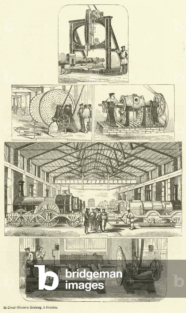 Ateliers de construction des locomotives du Great-Western Railway, a Swindon (engraving)