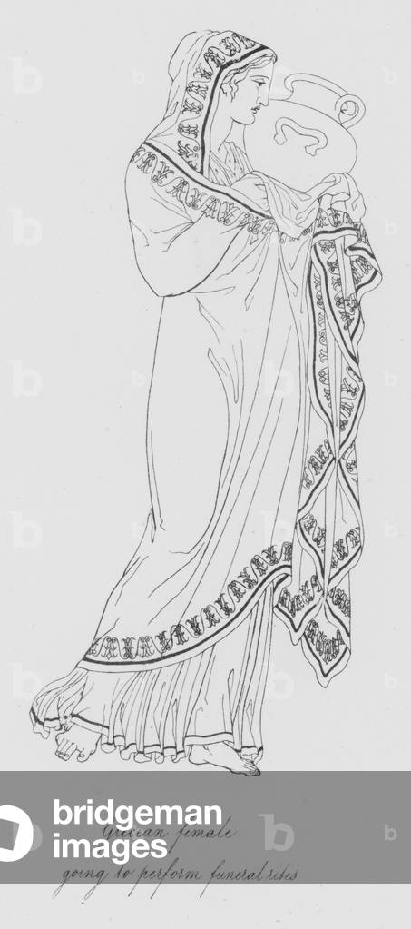 Grecian female going to perform funeral rites (engraving)
