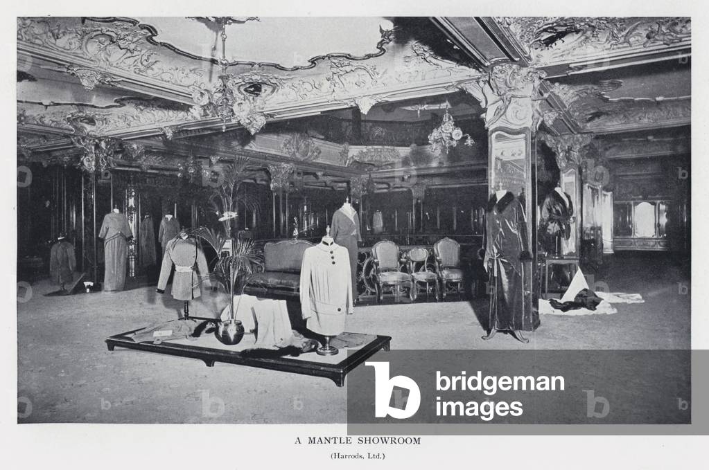A Mantle Showroom, Harrods, Ltd (b/w photo)