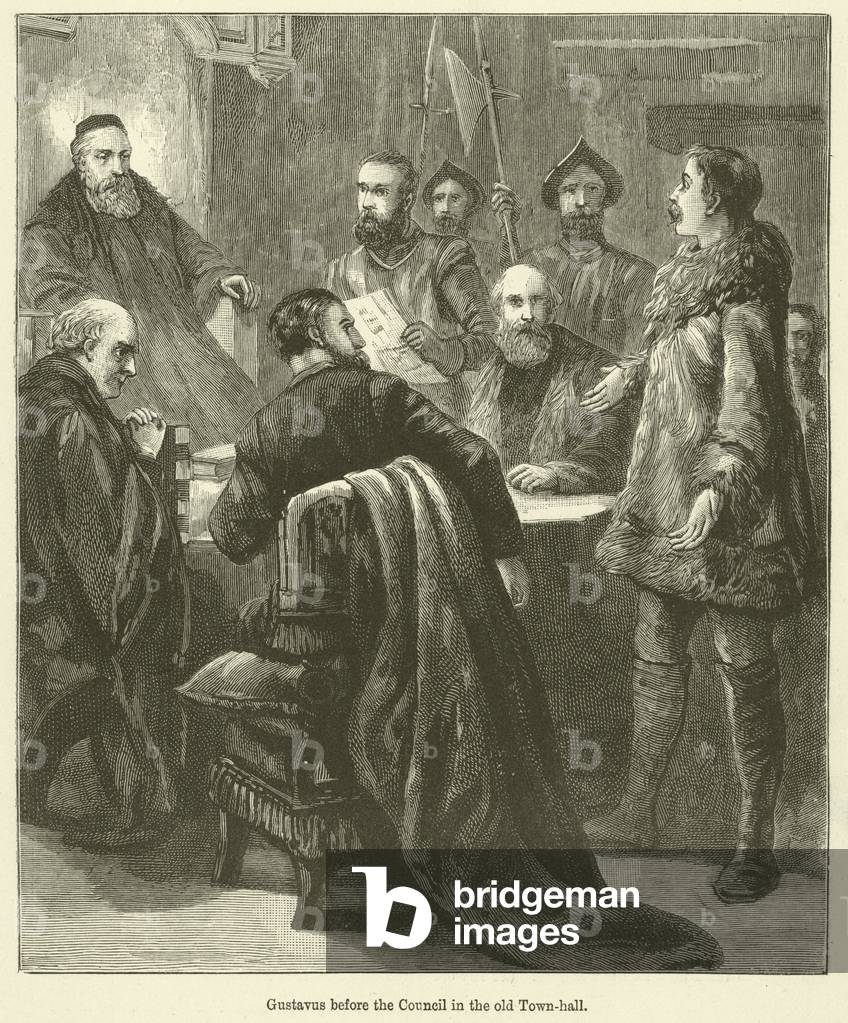 Gustavus before the Council in the old Town-hall (engraving)