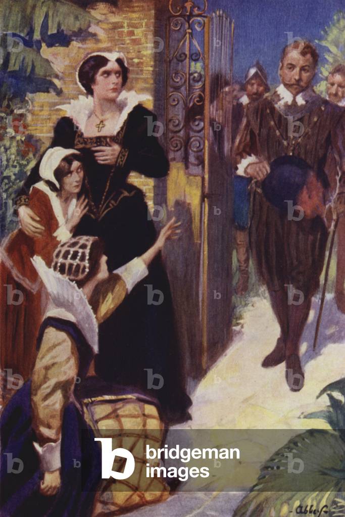 Sir Francis Drake makes a hurried call at Panama (colour litho)