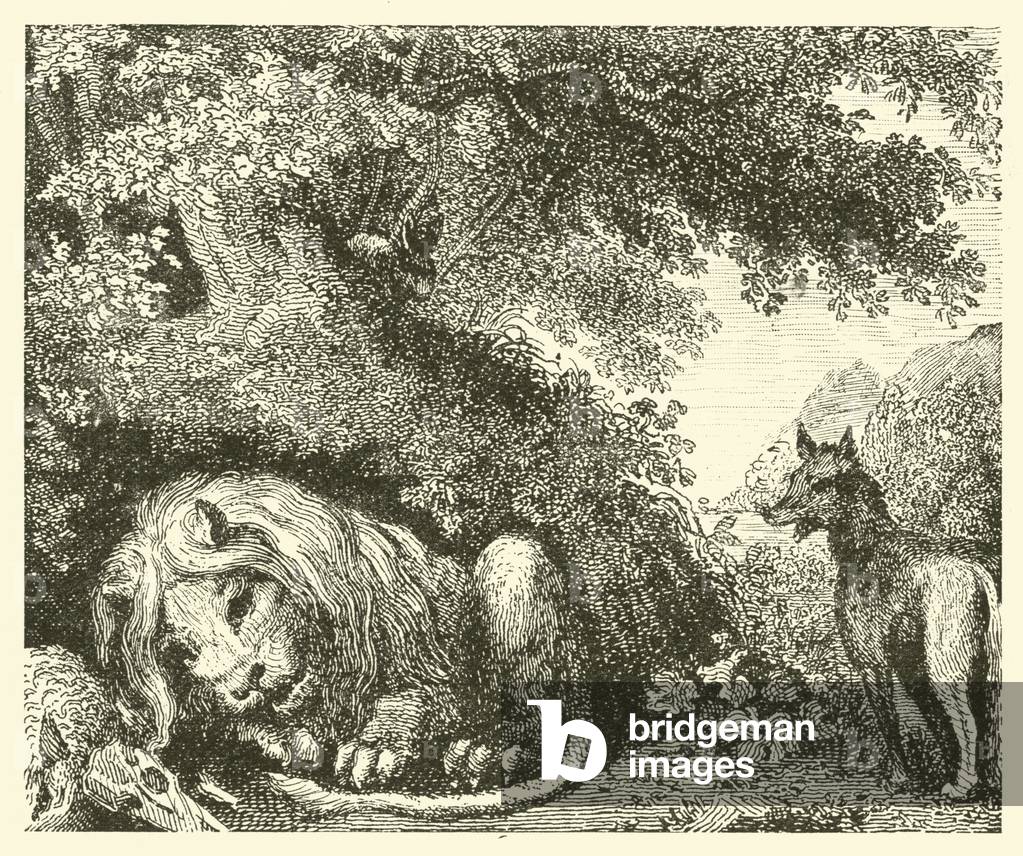 The fox and the sick lion (engraving)