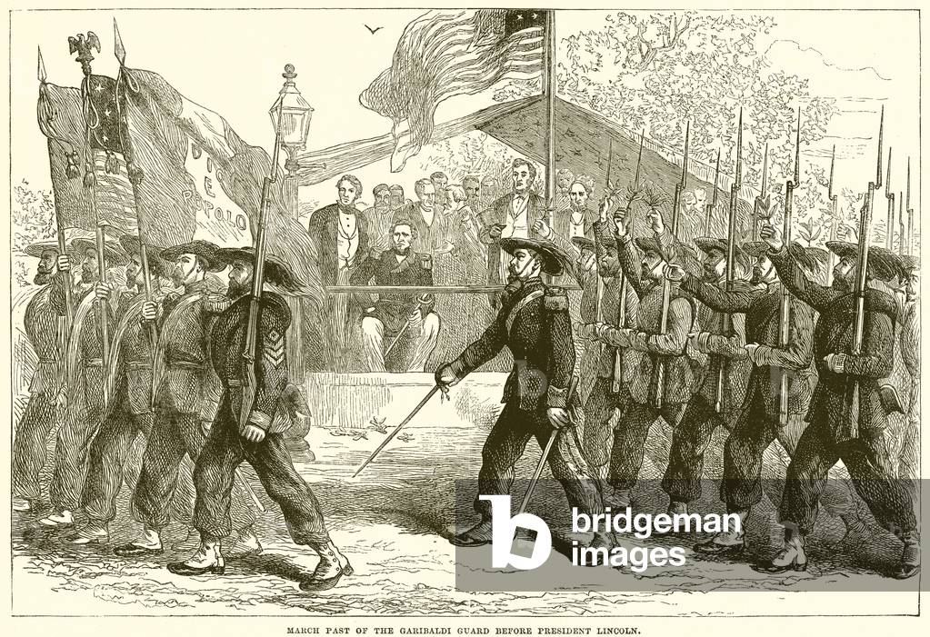 March past of the Garibaldi Guard before president Lincoln (engraving)