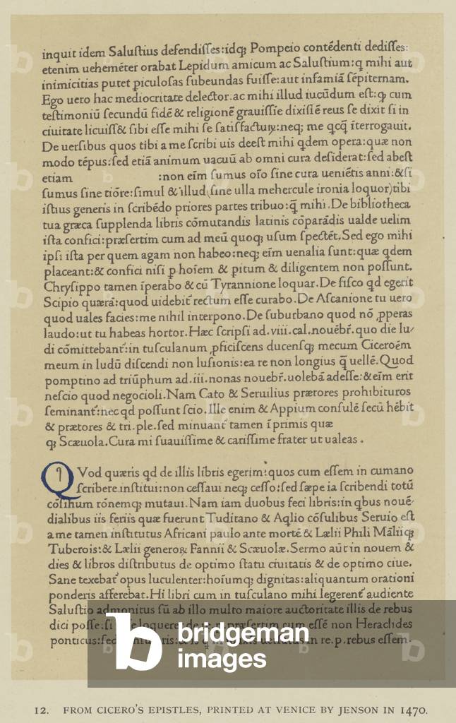 From Cicero's Epistles, printed at Venice by Jenson in 1470 (litho)