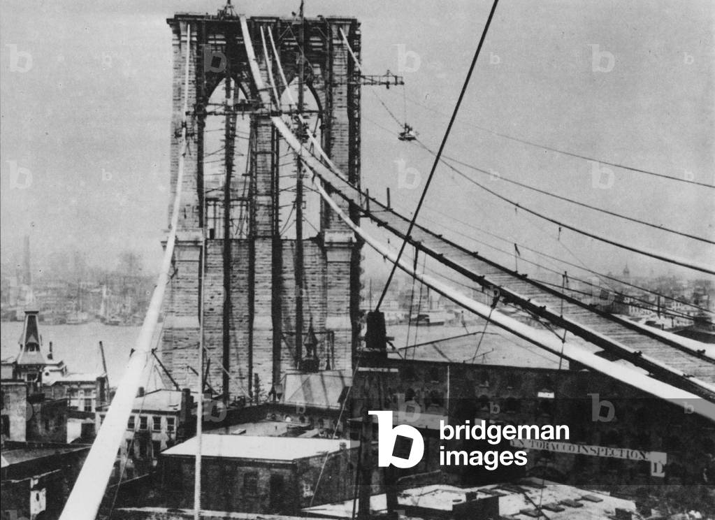 Brooklyn Bridge, New York, under construction, c 1880 (b/w photo)