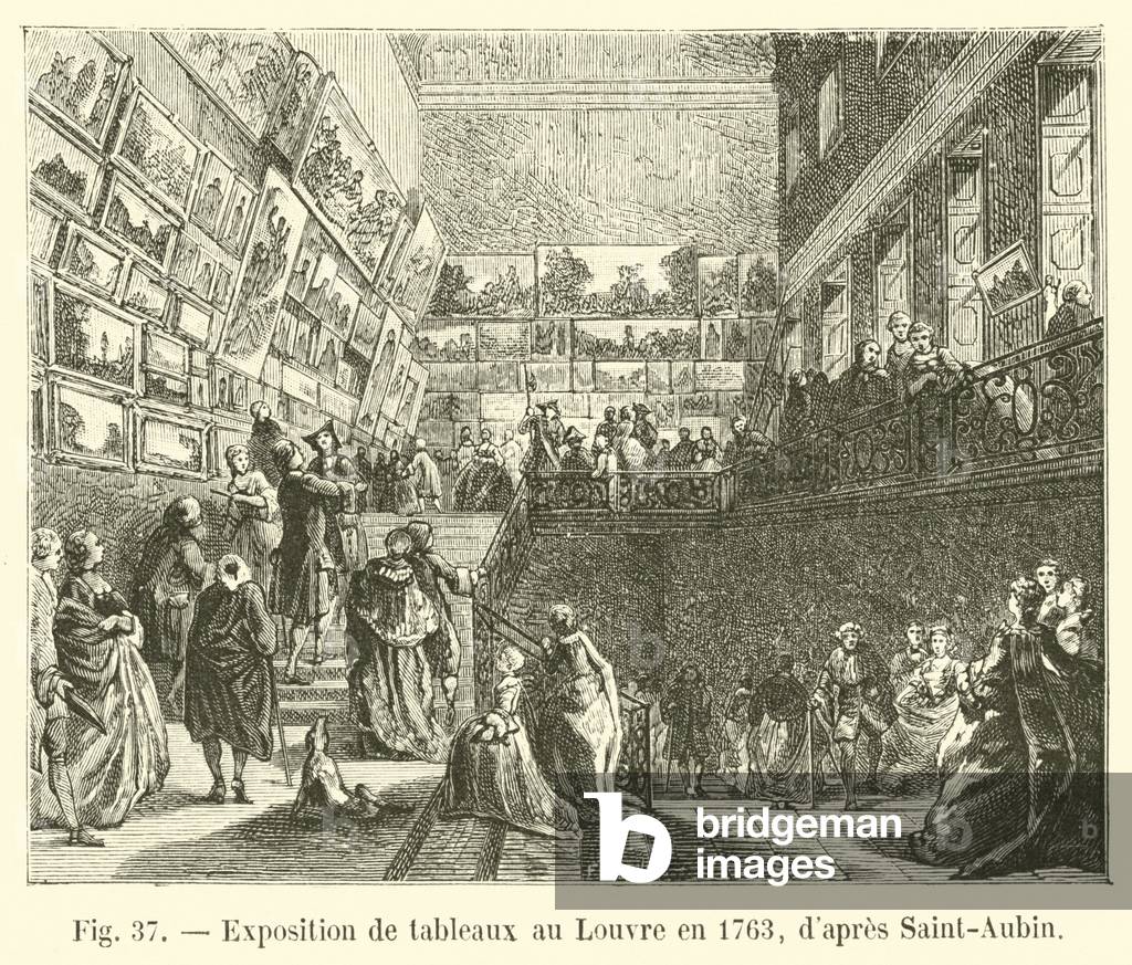 Exposition de tableaux au Louvre en 1763, d'apres Saint-Aubin (engraving)
