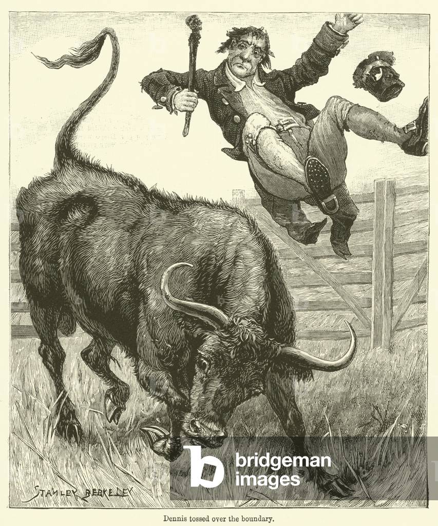 Dennis tossed over the boundary (engraving)