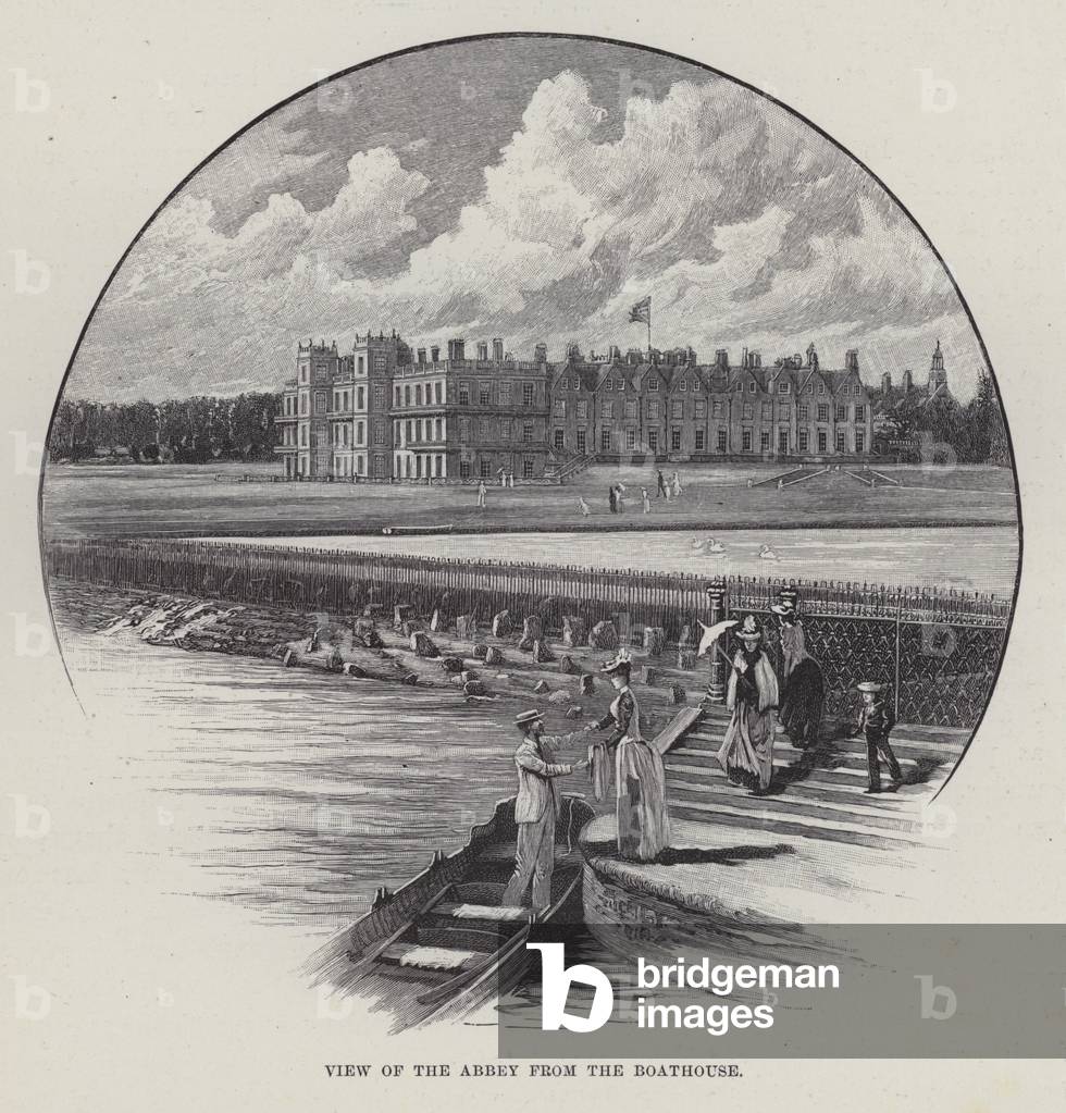 Welbeck Abbey, View of the Abbey from the Boathouse (litho)