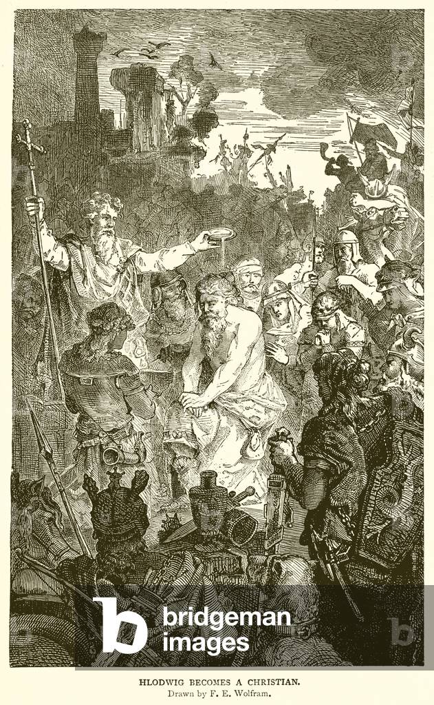 Holdwig becomes a Christian (engraving)