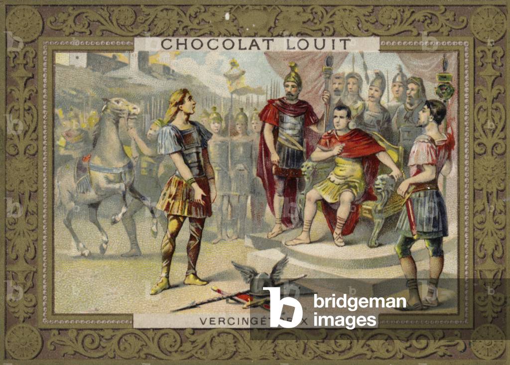 Vercingetorix submitting to Julius Caesar, 52 BC (chromolitho)