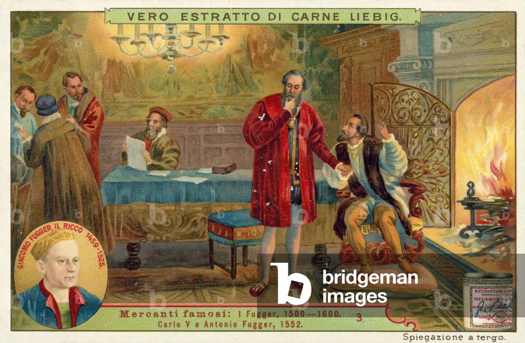 The Emperor Charles V and the German merchant Anton Fugger, 1552 (chromolitho)