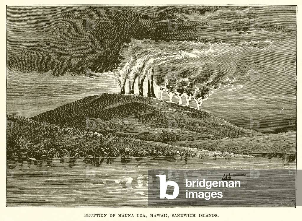 Eruption of Mauna Loa, Hawaii, Sandwich Islands (engraving)