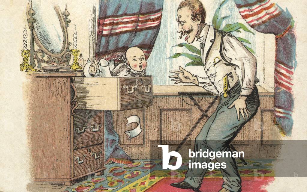 Baby in a chest of drawers (colour litho)