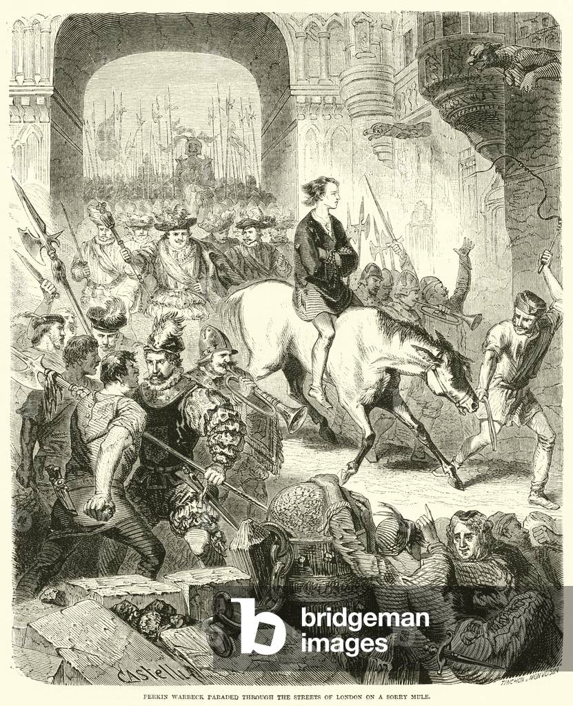 Perkin Warbeck paraded through the streets of London on a sorry mule (engraving)
