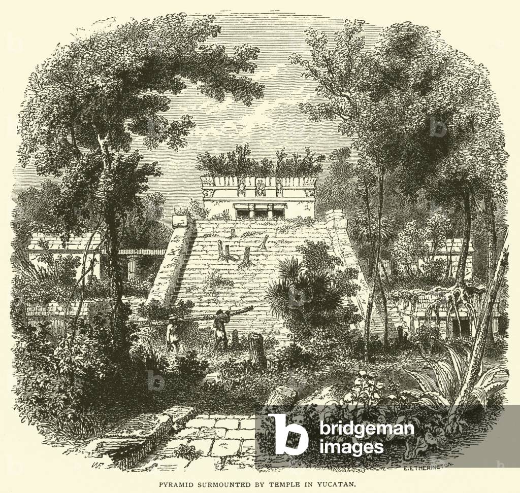 Pyramid surmounted by Temple in Yucatan (engraving)