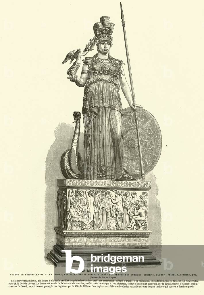 Copy of the Athena Parthenos, monumental statue by the Ancient Greek sculptor Phidias (engraving)