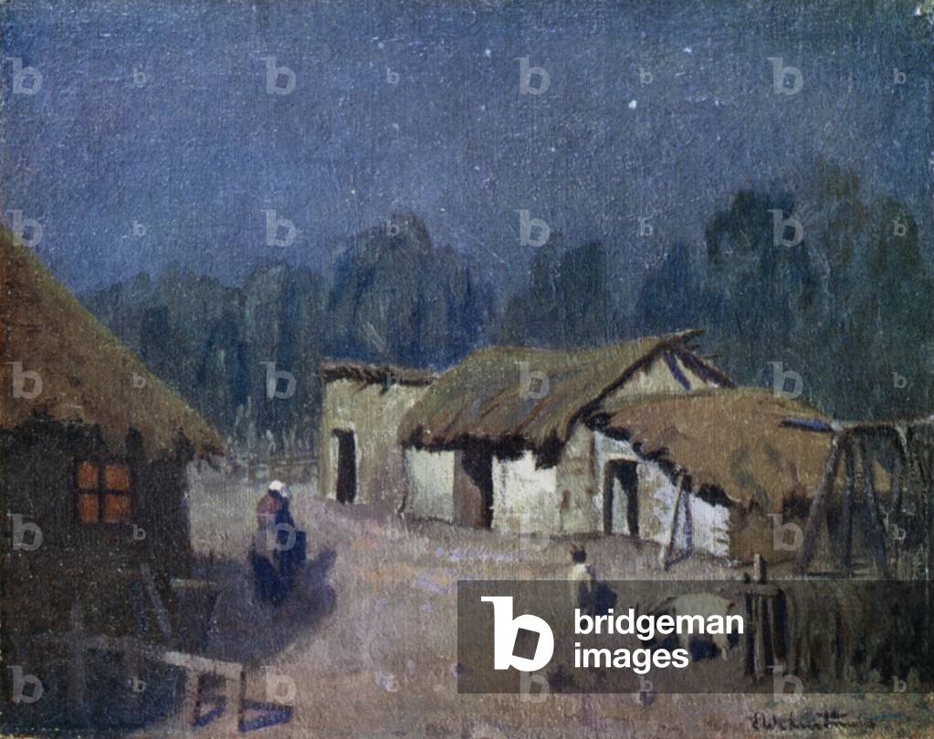 A moonlight night in Central Argentina, 1914 (colour litho)