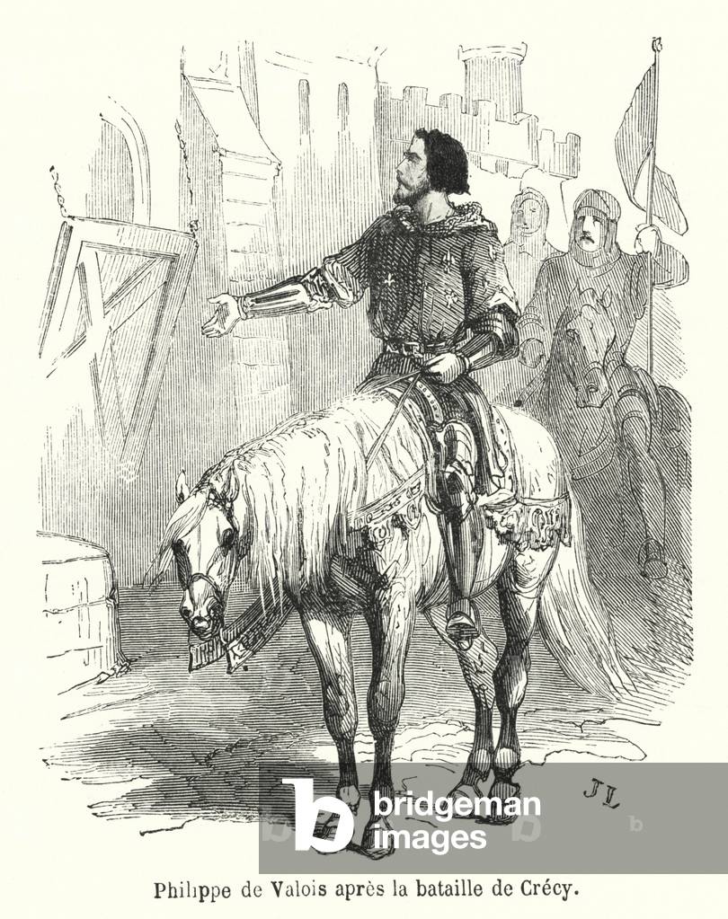 Philippe de Valois apres la bataille de Crecy (engraving)