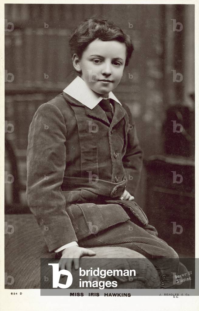 Miss Iris Hawkins, dressed as a boy (b/w photo)