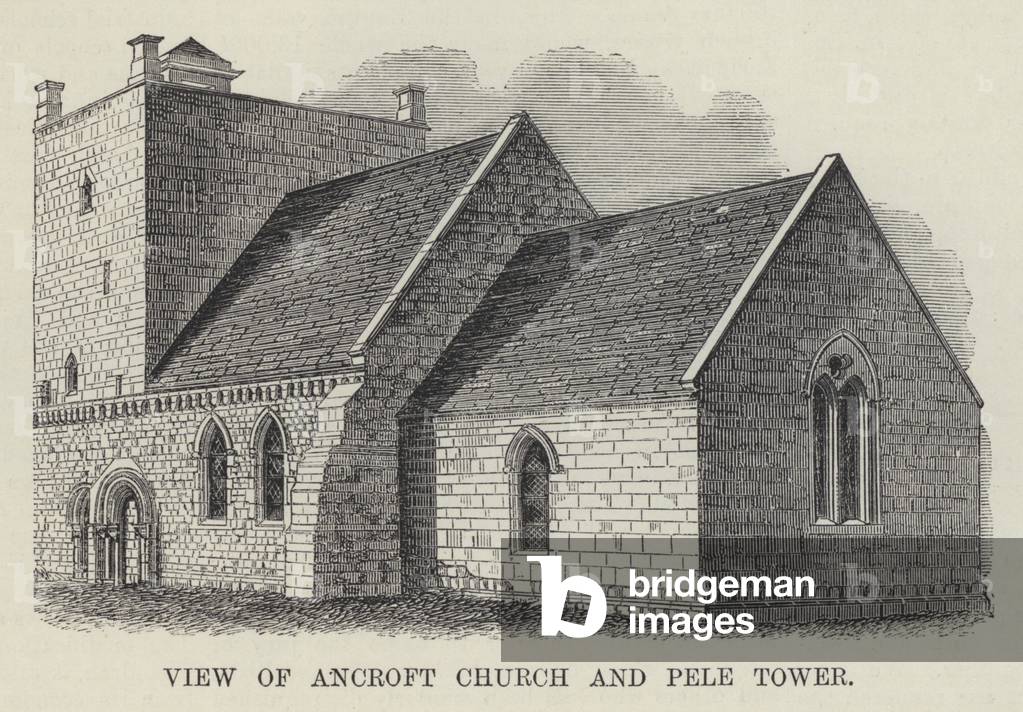 View of Ancroft Church and Pele Tower (engraving)
