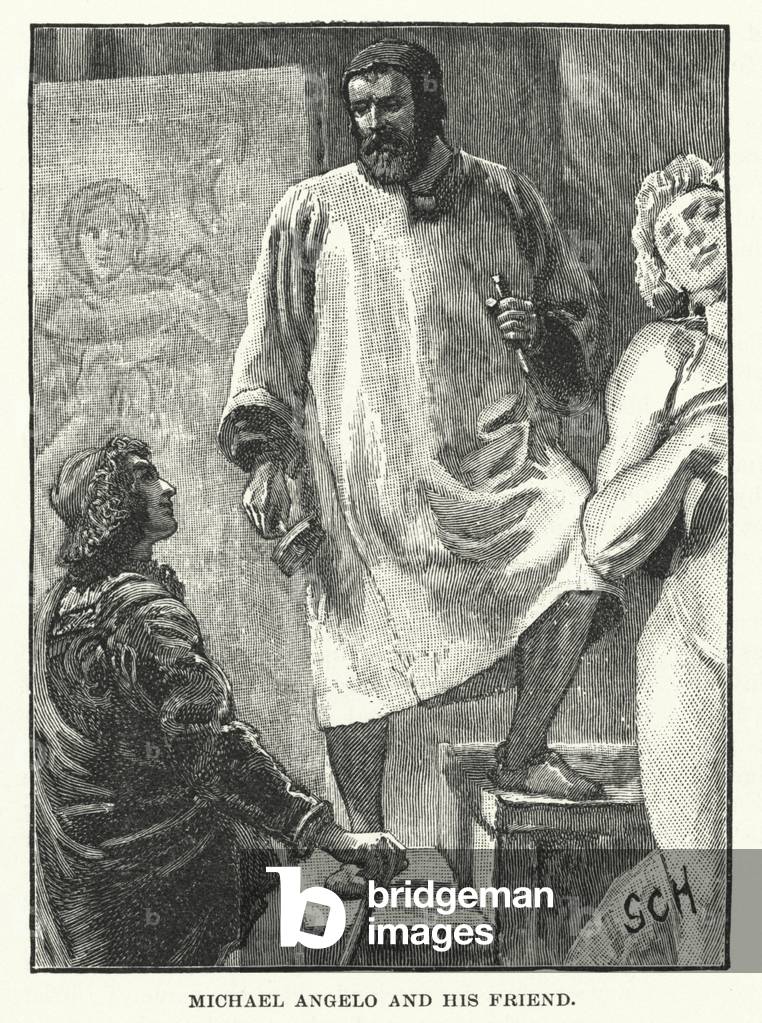 Michelangelo and his friend (engraving)