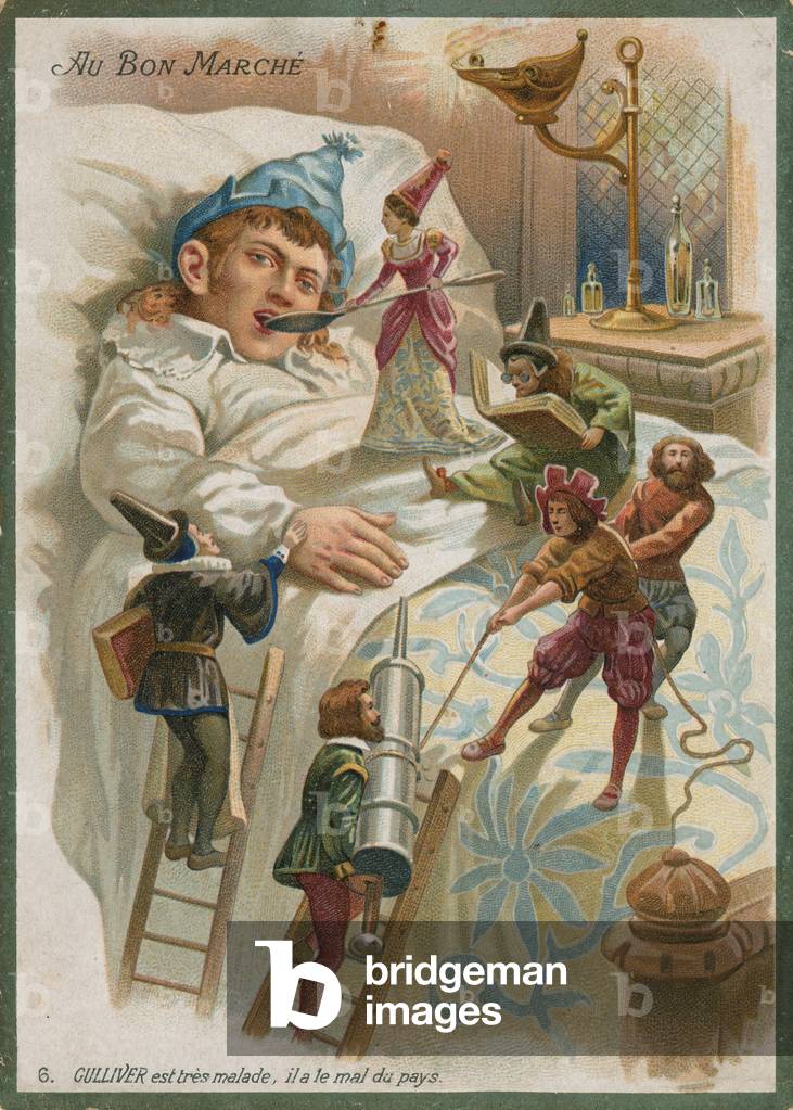 Gulliver ill in Lilliput (chromolitho)