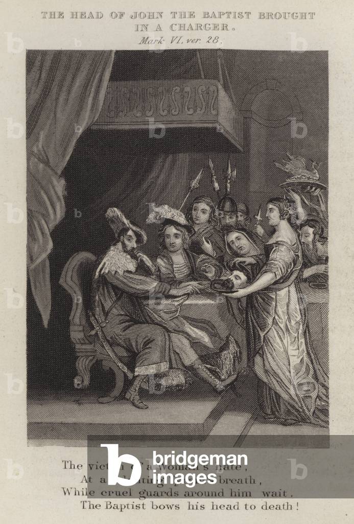 The head of John the Baptist brought in a charger, Mark VI, ver 28 (engraving)