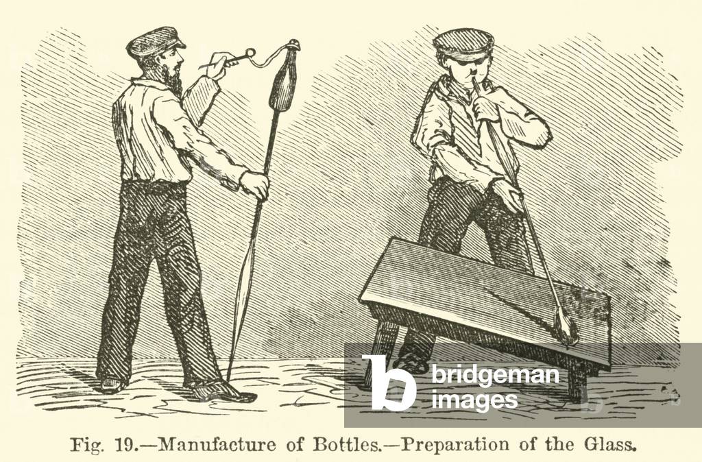 Manufacture of Bottles, Preparation of the Glass (engraving)