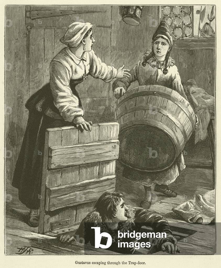 Gustavus escaping through the Trap-door (engraving)