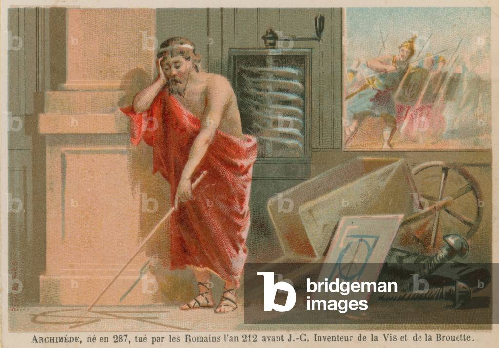 Archimedes, Greek scientist, mathematician and inventor of the 3rd Century BC (chromolitho)