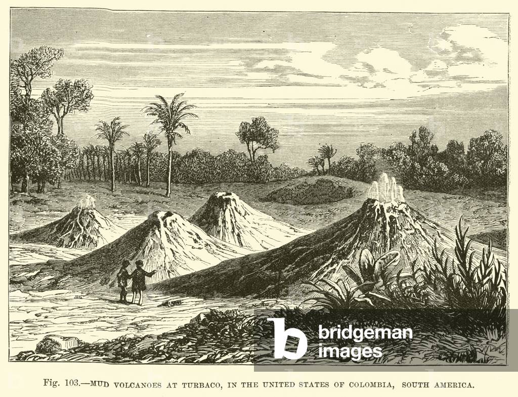 Mud volcanoes at Turbaco, in the United States of Colombia, South America (engraving)