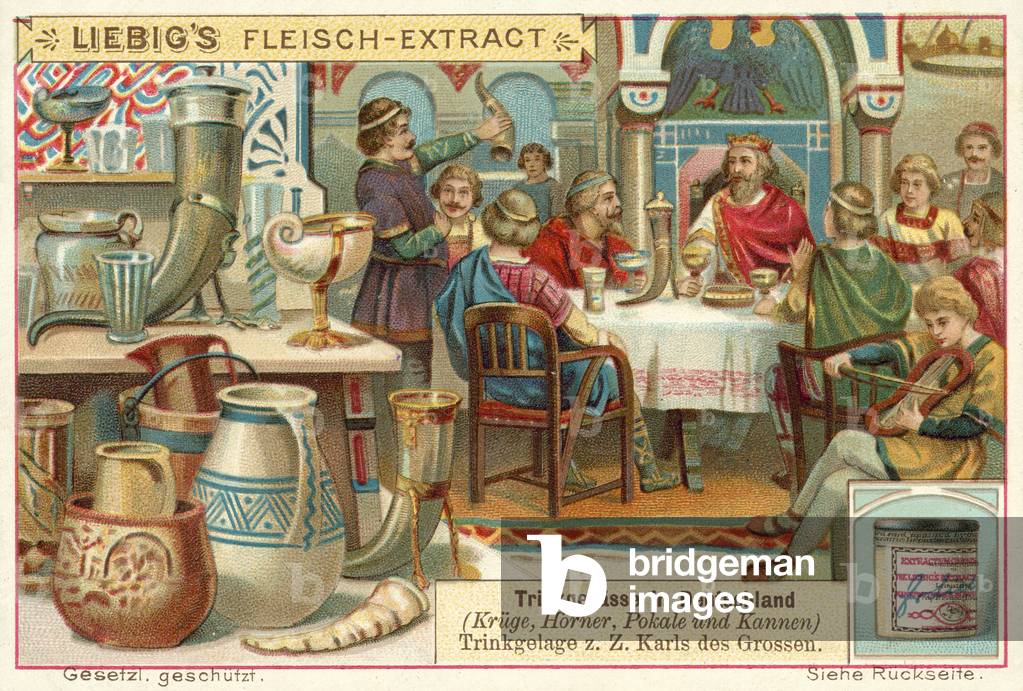 Drinking session in Germany at the time of Charlemagne (chromolitho)