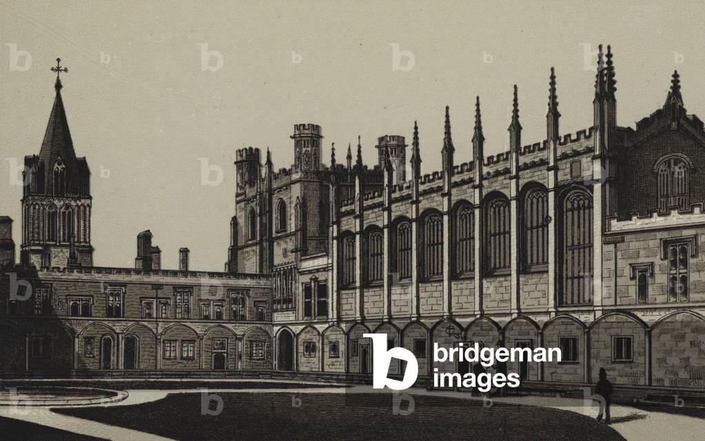 Christ Church, Tom Quad, showing Cathedral, Hall etc (litho)
