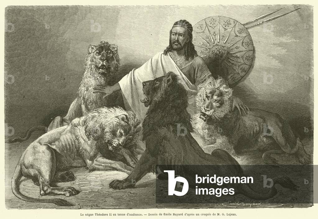 Le negus Theodore II en tenue d'audience (engraving)