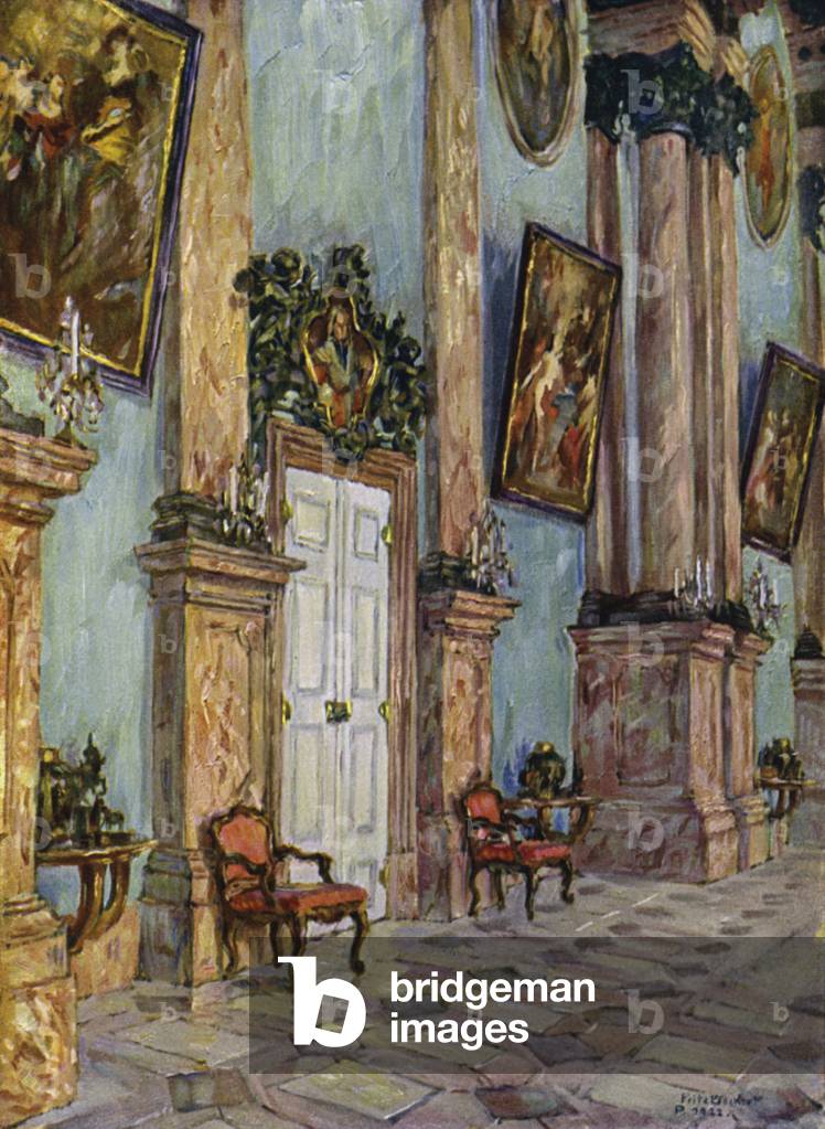 Marble Hall in Castle Pommersfelden, Oberfranken (colour litho)